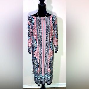 London Times | Women’s Knee Length Shift Dress w/ 3/4 Sleeves - Size 14W